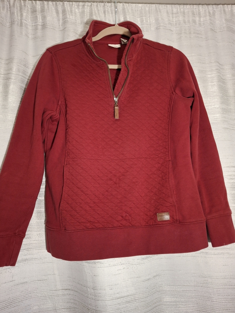 L.L. Bean Women's Quilted Quarter Zip Red Sweater Small